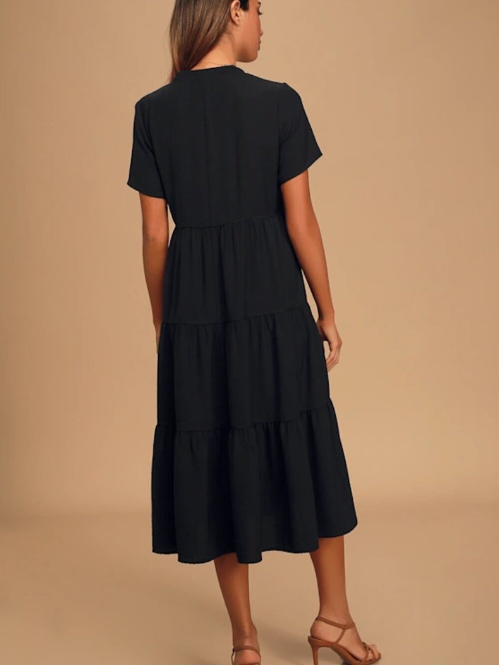 Lulus Happy To Be Tier Black Tiered Babydoll Midi Dress - Size M - Picture 3 of 9